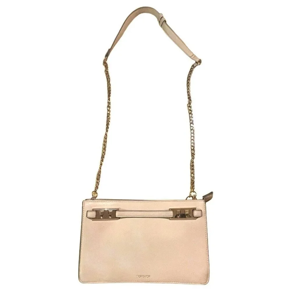 TopShop Pale Blush Pink Faux Leather Clutch Crossbody Shoulder Bag Purse Handbag